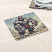 Gorilla Bodybuilder Pop Art Cartoon Zeichnend Rechteckiger Pappuntersetzer (angewinkelt)