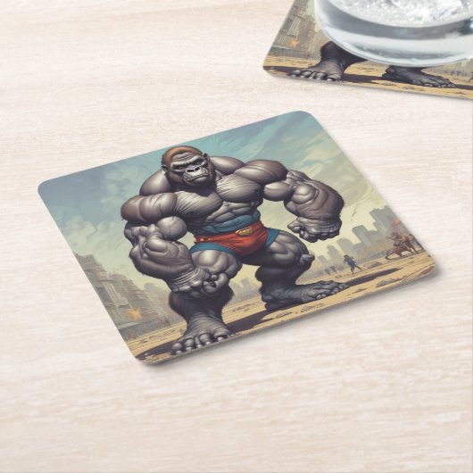 Gorilla Bodybuilder Pop Art Cartoon Zeichnend Rechteckiger Pappuntersetzer (angewinkelt)