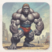 Gorilla Bodybuilder Pop Art Cartoon Zeichnend Rechteckiger Pappuntersetzer (Vorderseite)