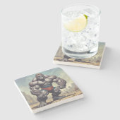 Gorilla Bodybuilder Pop Art Cartoon Zeichnend Steinuntersetzer (Seitenansicht)