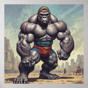 Gorilla Bodybuilder Pop Art Cartoon Zeichnung Poster