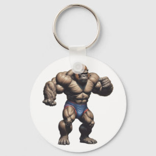 Gorilla Bodybuilder Pop Art Cartoonzeichnung Schlüsselanhänger