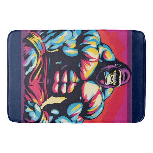 Gorilla Bodybuilder Pop Cartoon Badematte (Vorderseite)