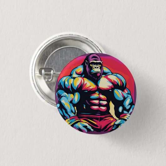 Gorilla Bodybuilder Pop Cartoon Button (Vorne & Hinten)