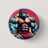 Gorilla Bodybuilder Pop Cartoon Button (Vorderseite)