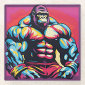 Gorilla Bodybuilder Pop Cartoon Glasuntersetzer (Vorderseite)