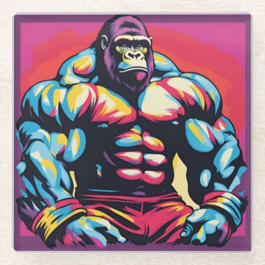 Gorilla Bodybuilder Pop Cartoon Glasuntersetzer (Vorderseite)