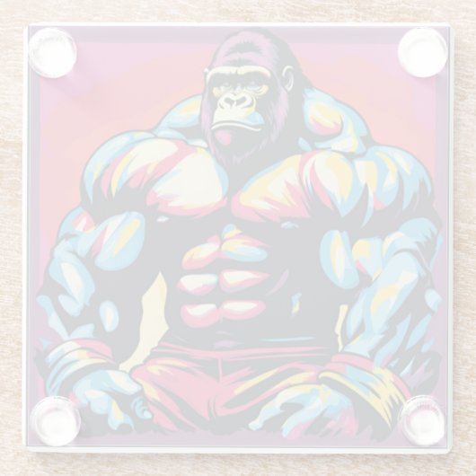 Gorilla Bodybuilder Pop Cartoon Glasuntersetzer (Rückseite)