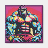 Gorilla Bodybuilder Pop Cartoon Magnet (Vorne)