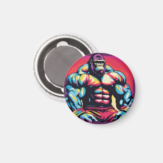 Gorilla Bodybuilder Pop Cartoon Magnet (Vorderseite/Rückseite)