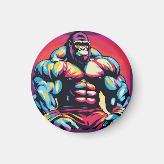Gorilla Bodybuilder Pop Cartoon Magnet (Vorne)