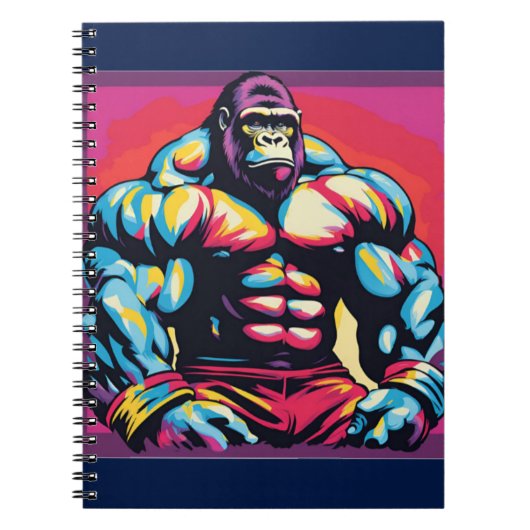 Gorilla Bodybuilder Pop Cartoon Notizblock (Vorderseite)