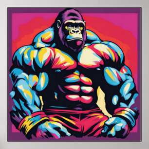 Gorilla Bodybuilder Pop Cartoon Poster
