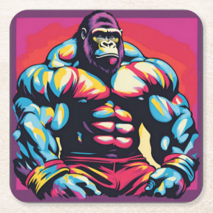 Gorilla Bodybuilder Pop Cartoon Rechteckiger Pappuntersetzer