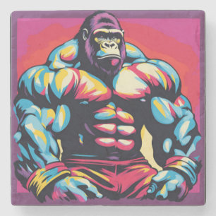 Gorilla Bodybuilder Pop Cartoon Steinuntersetzer