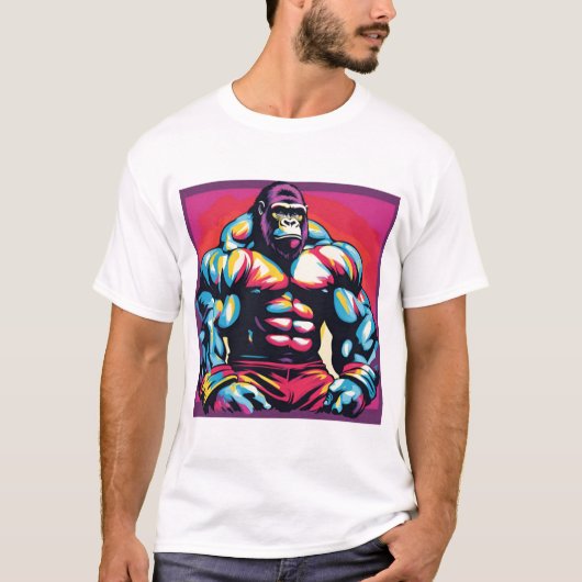 Gorilla Bodybuilder Pop Cartoon T-Shirt (Vorderseite)