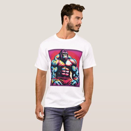 Gorilla Bodybuilder Pop Cartoon T-Shirt (Vorne ganz)