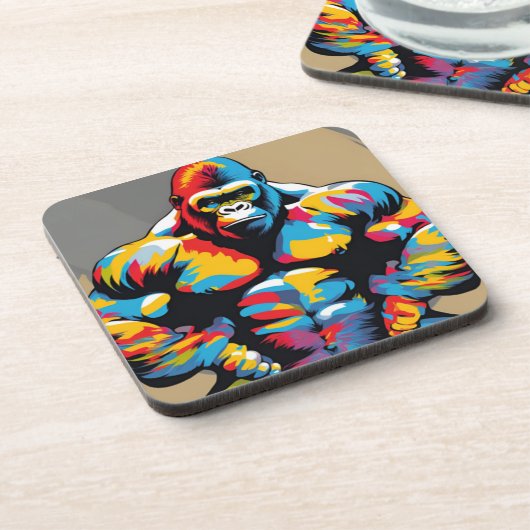 Gorilla Bodybuilder Pop Hebebühnen Cartoon Getränkeuntersetzer (Linke Seite)