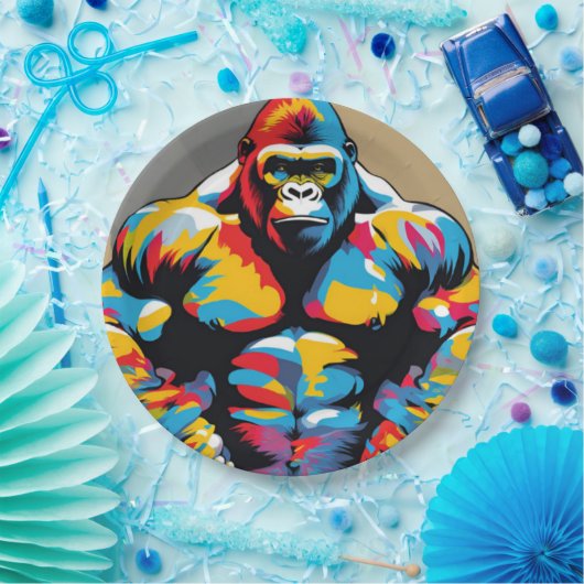 Gorilla Bodybuilder Pop Hebebühnen Cartoon Pappteller (Party)