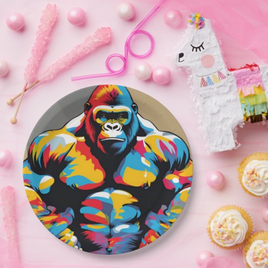 Gorilla Bodybuilder Pop Hebebühnen Cartoon Pappteller (Party)