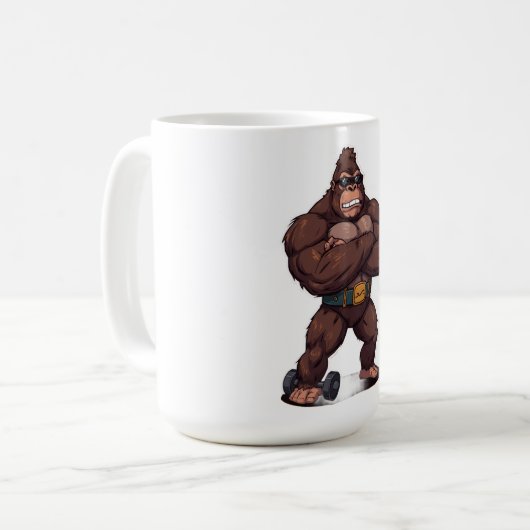 Gorilla Bodybuilder Weight Lifter Pop Art Cartoon Kaffeetasse (Vorderseite Links)