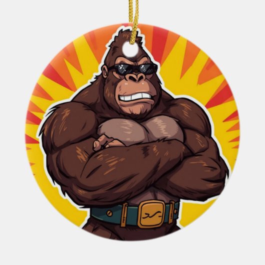 Gorilla Bodybuilder Weight Lifter Pop Art Cartoon Keramik Ornament (Vorne)