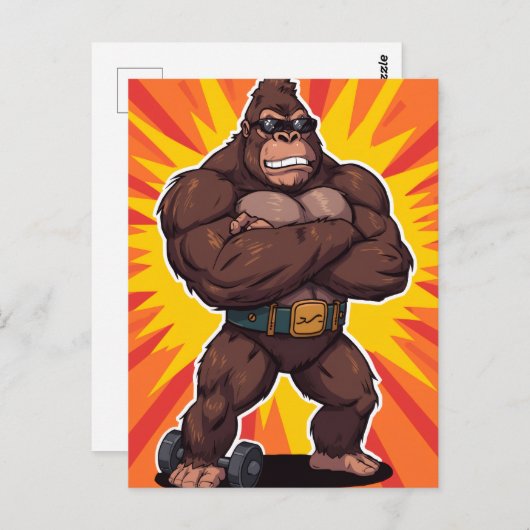 Gorilla Bodybuilder Weight Lifter Pop Art Cartoon Postkarte (Vorne/Hinten)
