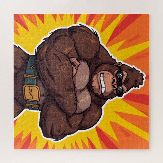 Gorilla Bodybuilder Weight Lifter Pop Art Cartoon Puzzle (Horizontal)