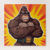 Gorilla Bodybuilder Weight Lifter Pop Art Cartoon Puzzle (Vertikal)