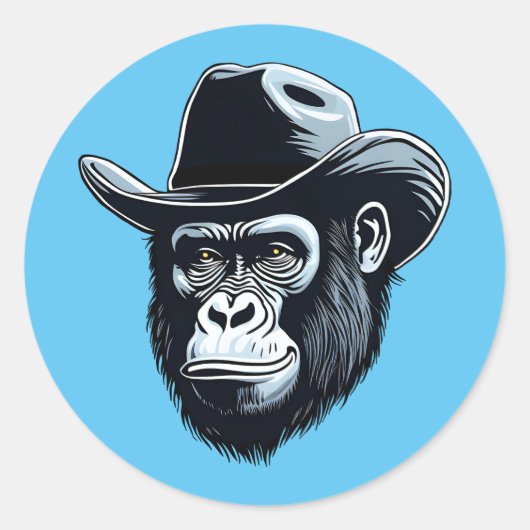 Gorilla Cowboy Runder Aufkleber (Vorderseite)