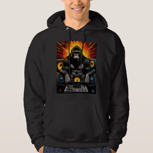 Gorilla DJ Boombox Explosive Kunst Hoodie (Vorderseite)