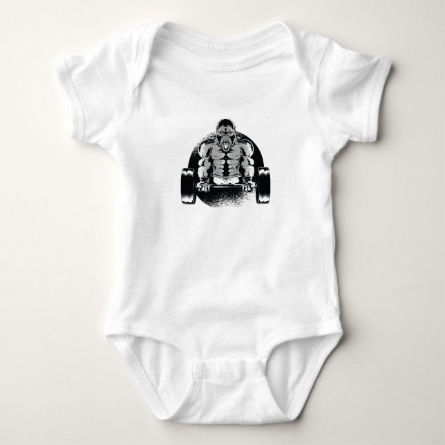 Gorilla Dumbbell Baby Strampler (Vorderseite)