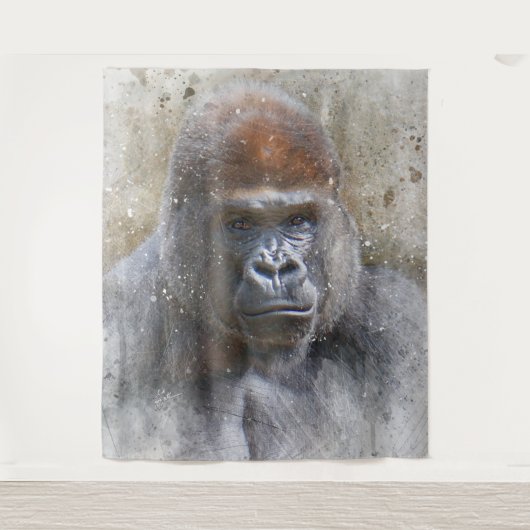 Gorilla Face Jungle Animal Water Wandteppich (Vorderseite)