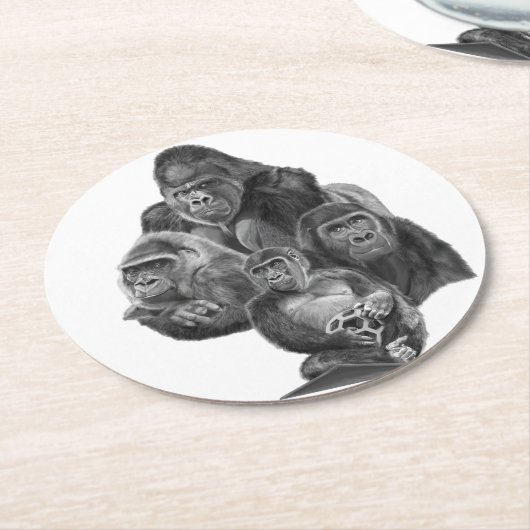 Gorilla Family coaster. ゴリラ家族のコースター GorillaLife Runder Pappuntersetzer (Angewinkelt)