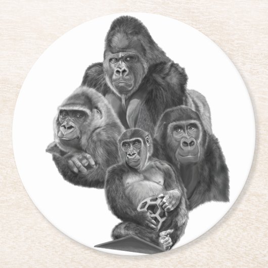 Gorilla Family coaster. ゴリラ家族のコースター GorillaLife Runder Pappuntersetzer (Vorderseite)