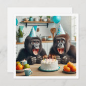 Gorilla feiert Geburtstag, Party Affen Einladung (Vorne/Hinten)