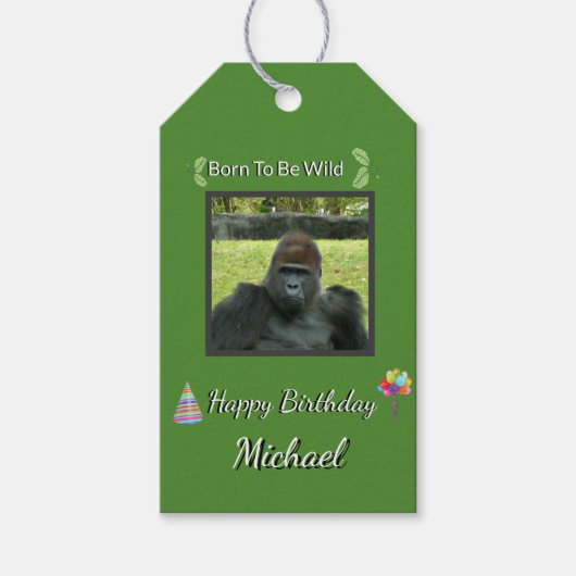 Gorilla-Fokus-Wildgeburtstags-Kunst Geschenkanhänger (Vorderseite)