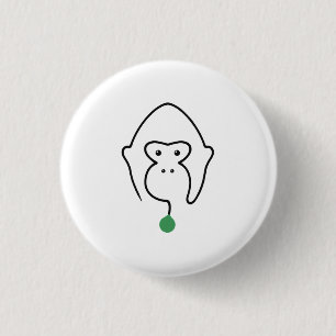 Gorilla-Gesicht, Ein-Linien-Kunst mit grünem Blatt Button