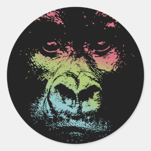 Gorilla-Gesicht - Farbe Runder Aufkleber