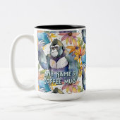 Gorilla hält den Big Book Coffee zwei Tasse (Links)