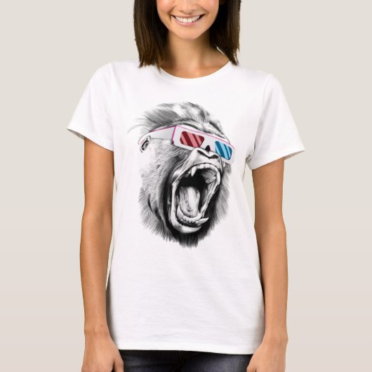 Gorilla Head mit 3D-Brille T-Shirt (Vorderseite)