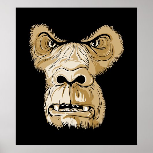 Gorilla head on black background poster (Vorne)