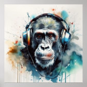 Gorilla hört Kopfhörer Poster (Vorne)