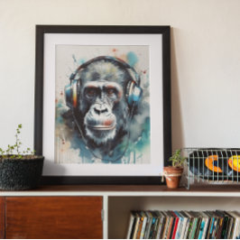 Gorilla hört Kopfhörer Poster