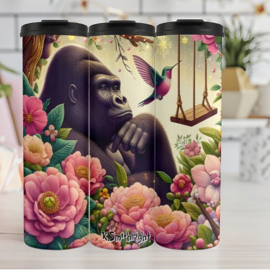 Gorilla in einem Fantasy-Garten Thermosbecher