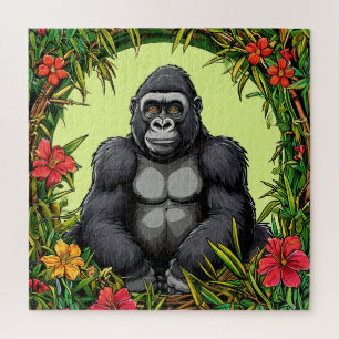 Gorilla in einem tropischen Bambusrahmen Puzzle