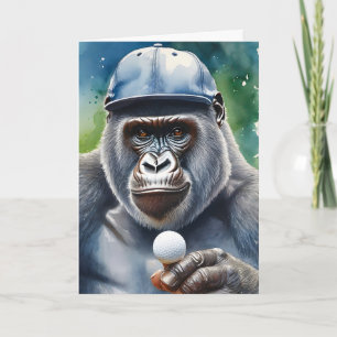 Gorilla in einer Baseballkappe spielt Golf Blank Karte