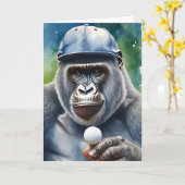 Gorilla in einer Baseballkappe spielt Golf Blank Karte (Gelbe Blume)
