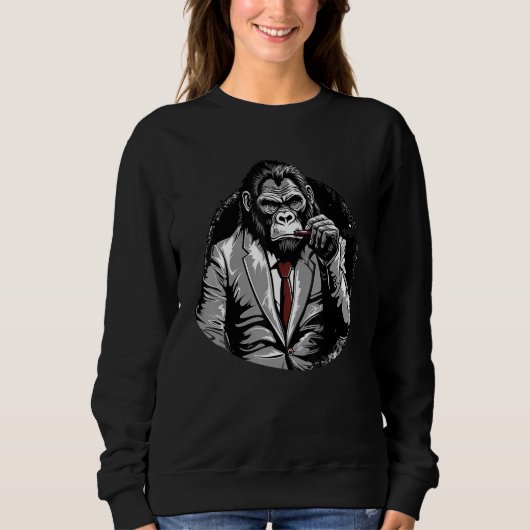 Gorilla In Suit Smoking Cigar Monkey Ape Wildlife Sweatshirt (Vorderseite)