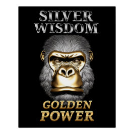 Gorilla Kopf, Eleganz und Power, Silber und Gold Poster